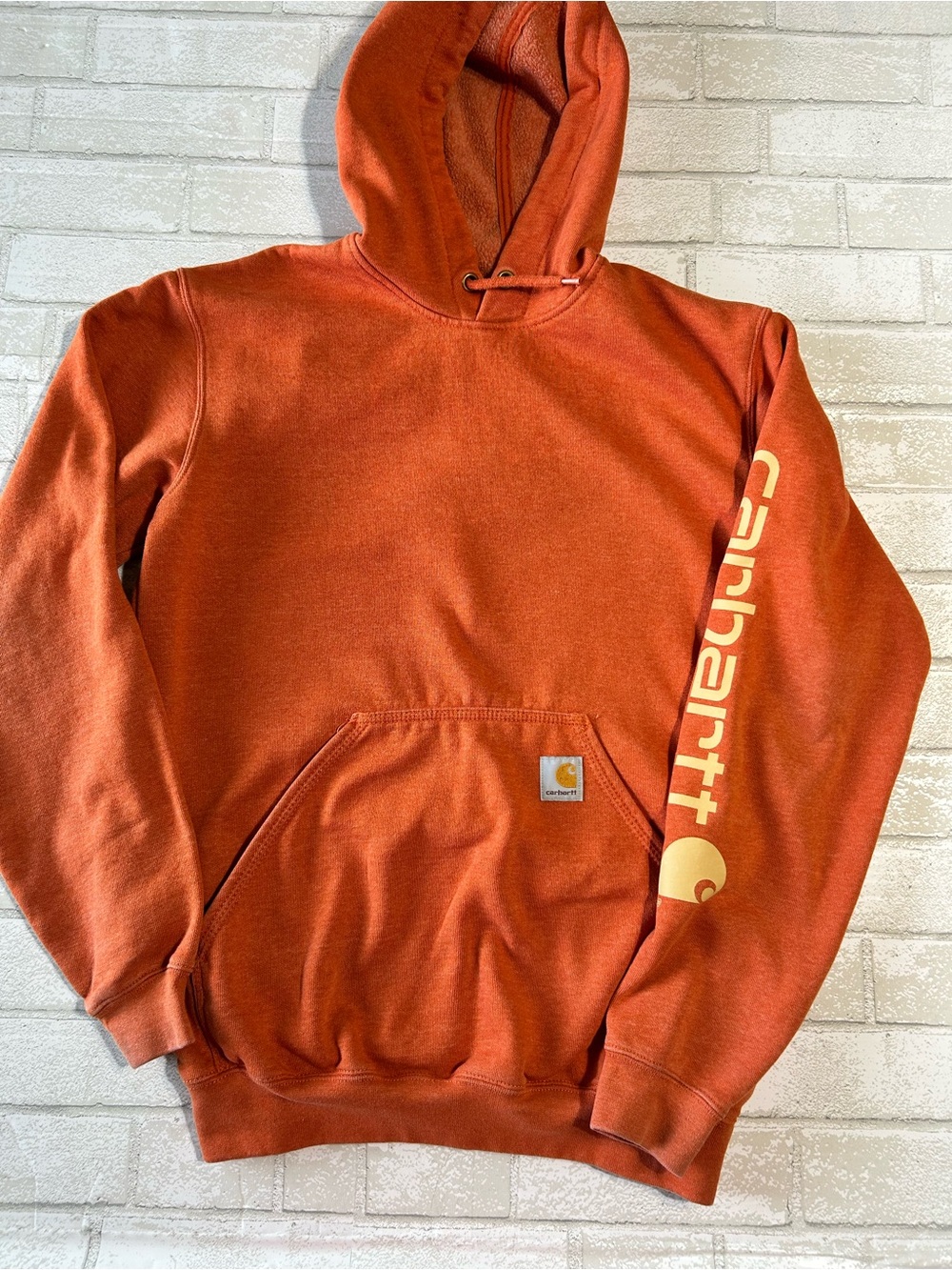 Carhartt Orange Pullover Hoodie with Sleeve Logo